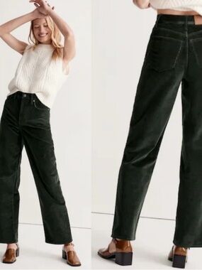 Madewell Perfect Vintage Wide Lake - Green Corduroy High-Rise Pants